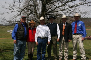 Charles Crochet, buyer of the high selling bull, pictured with (from left) David Vaughan, Susan Vaughan, Charles, Tommy Barnes, Mark Cowan, Chris Heptinstall.